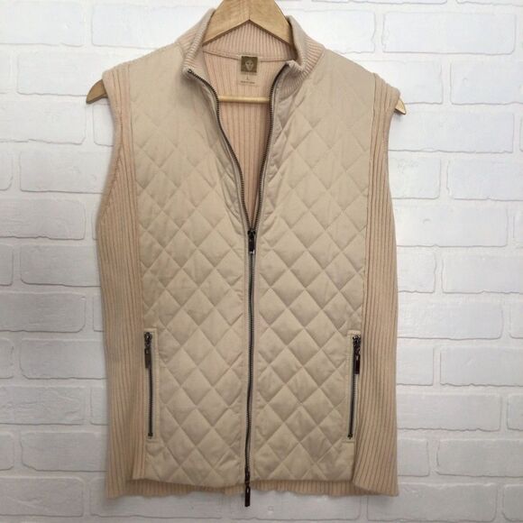 ANN Klein nude cotton quilted zip-up sleeveless vest large Ecru - Picture 15 of 15